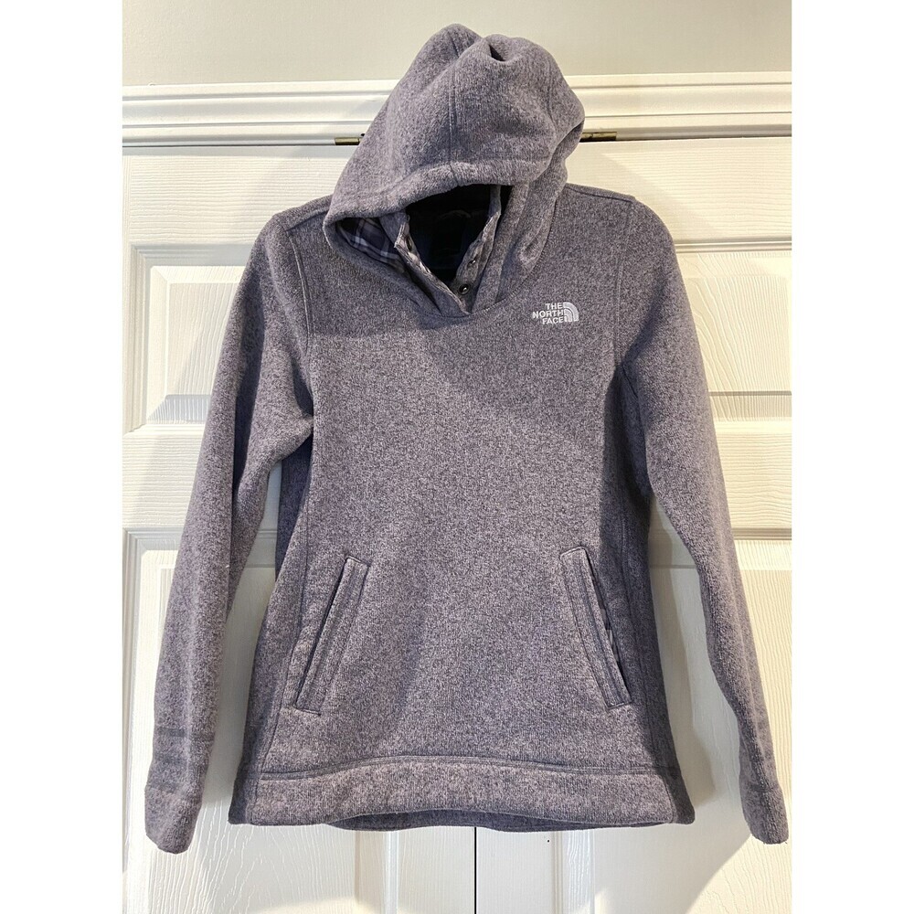 Women's The North Face Pullover 1/4 Button Hooded Fleece Lined Gray Size Medium